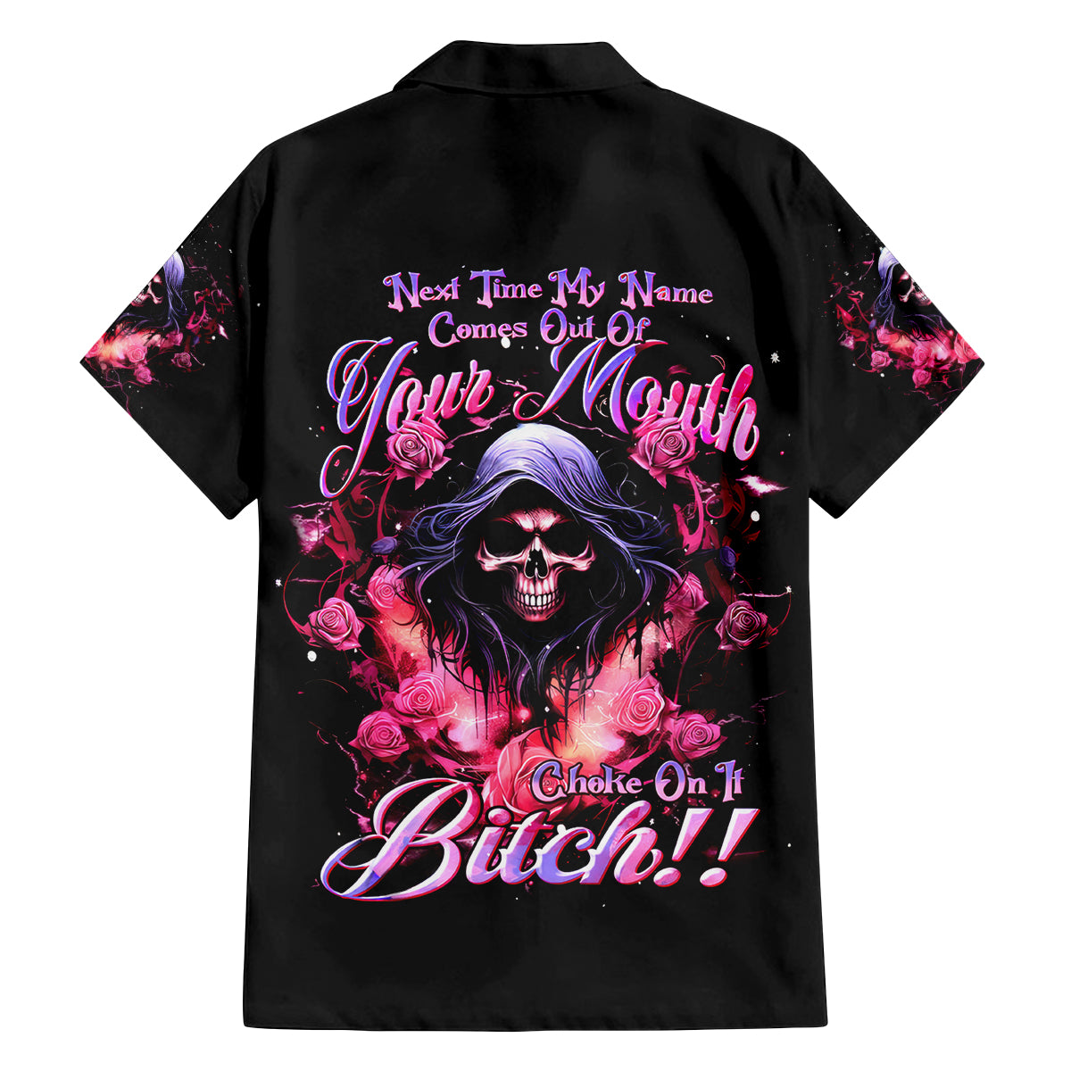 Rose Skull Family Matching Long Sleeve Bodycon Dress and Hawaiian Shirt Next Time My Name Comes Out Of Your Mouth Choke On iT Bitch - Wonder Print Shop