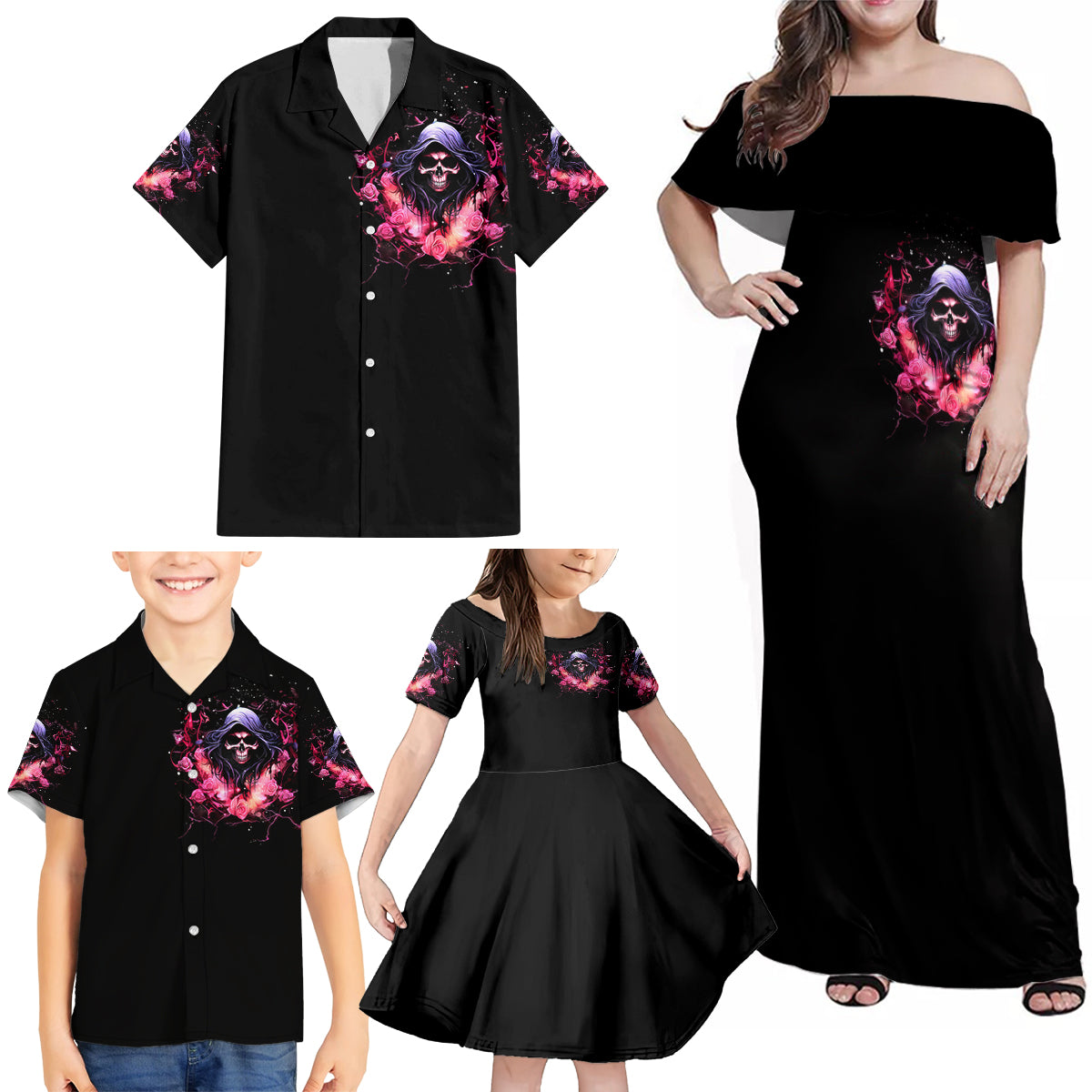 Rose Skull Family Matching Off Shoulder Maxi Dress and Hawaiian Shirt Next Time My Name Comes Out Of Your Mouth Choke On iT Bitch - Wonder Print Shop