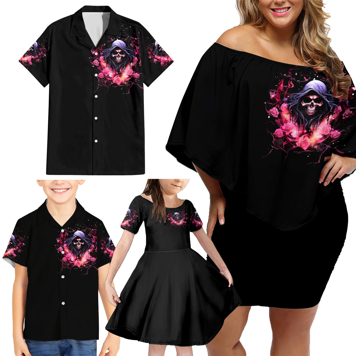 Rose Skull Family Matching Off Shoulder Short Dress and Hawaiian Shirt Next Time My Name Comes Out Of Your Mouth Choke On iT Bitch - Wonder Print Shop