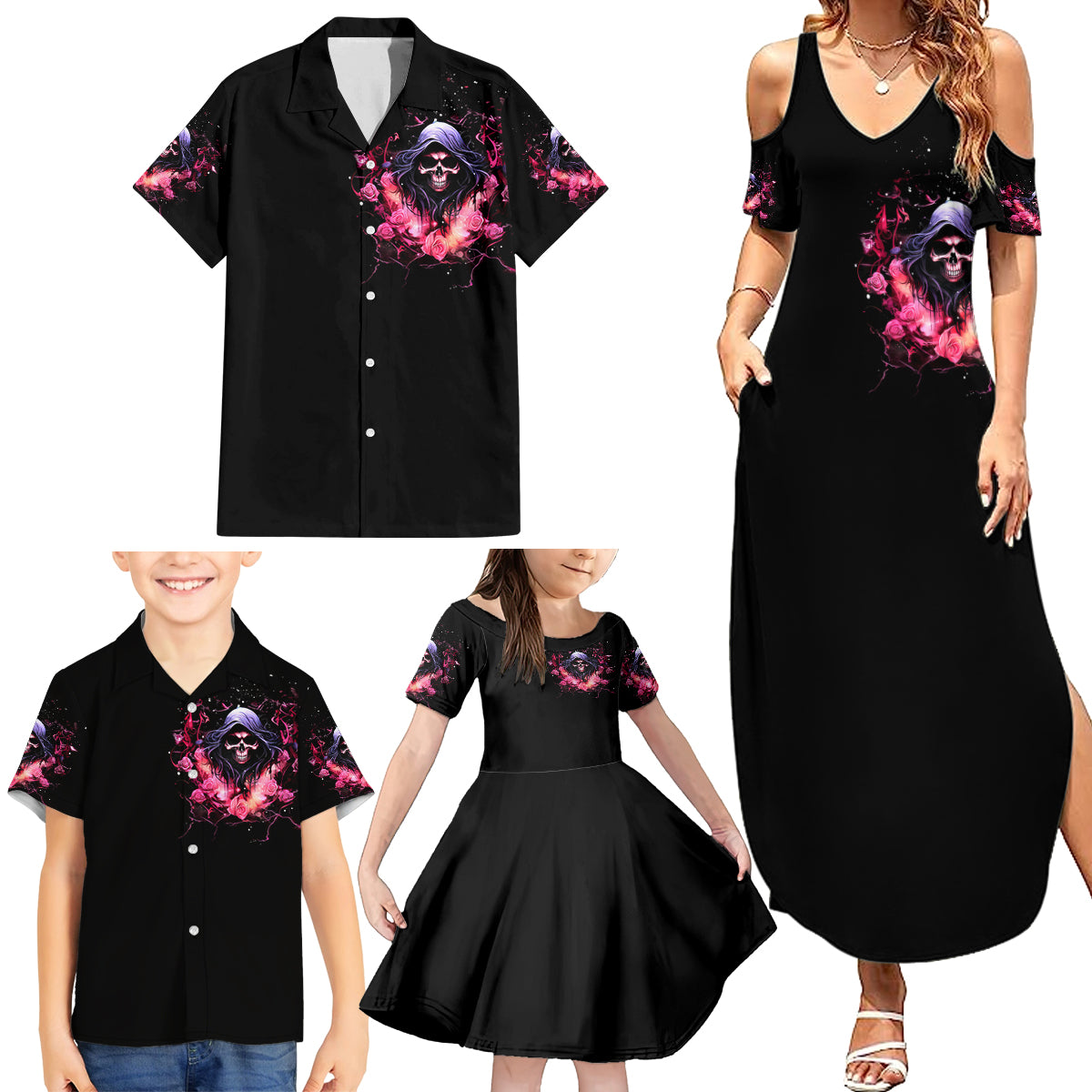 Rose Skull Family Matching Summer Maxi Dress and Hawaiian Shirt Next Time My Name Comes Out Of Your Mouth Choke On iT Bitch - Wonder Print Shop