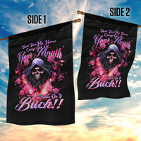 Rose Skull Garden Flag Next Time My Name Comes Out Of Your Mouth Choke On iT Bitch - Wonder Print Shop