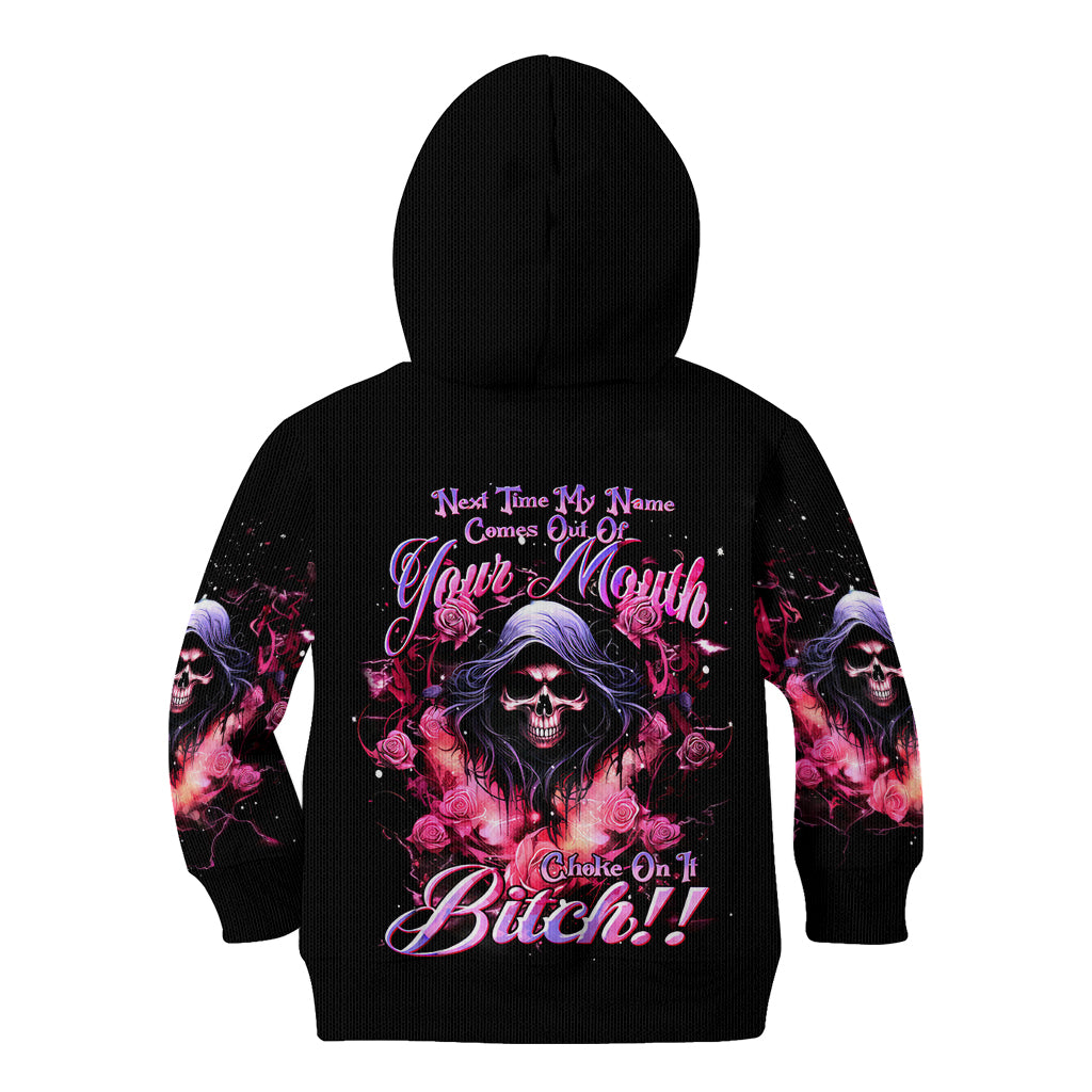 Rose Skull Kid Hoodie Next Time My Name Comes Out Of Your Mouth Choke On iT Bitch - Wonder Print Shop