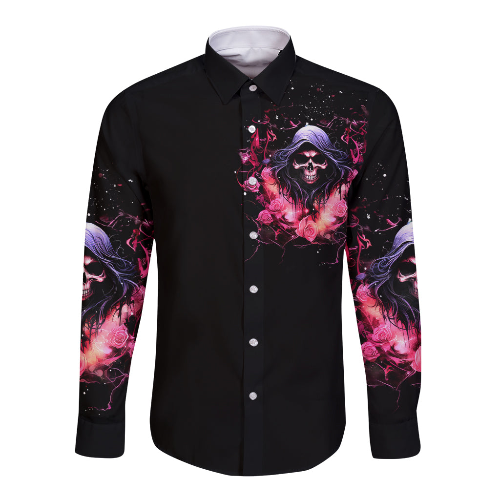 Rose Skull Long Sleeve Button Shirt Next Time My Name Comes Out Of Your Mouth Choke On iT Bitch - Wonder Print Shop