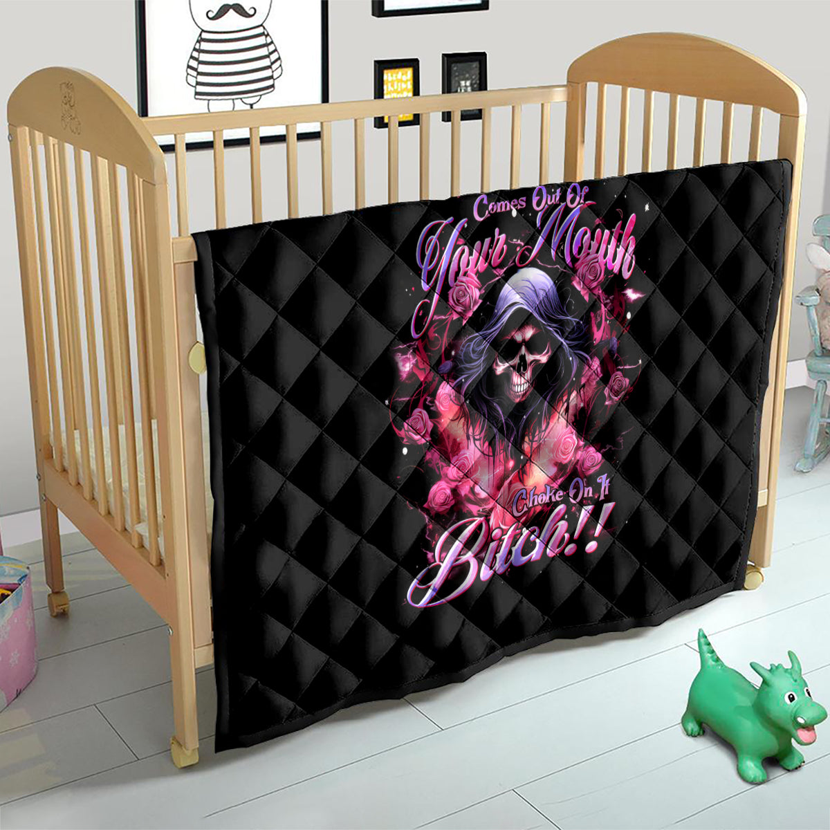 Rose Skull Quilt Next Time My Name Comes Out Of Your Mouth Choke On iT Bitch - Wonder Print Shop