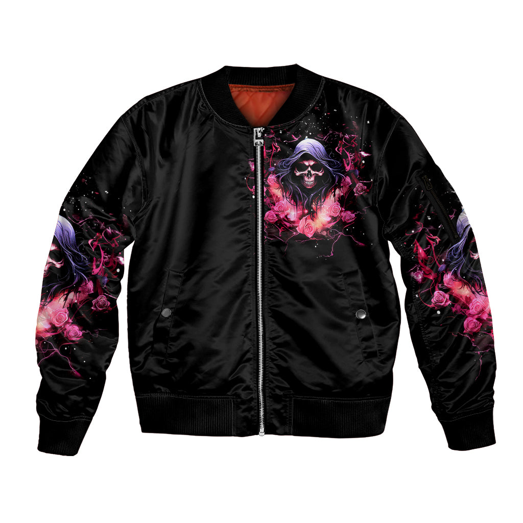 Rose Skull Sleeve Zip Bomber Jacket Next Time My Name Comes Out Of Your Mouth Choke On iT Bitch - Wonder Print Shop