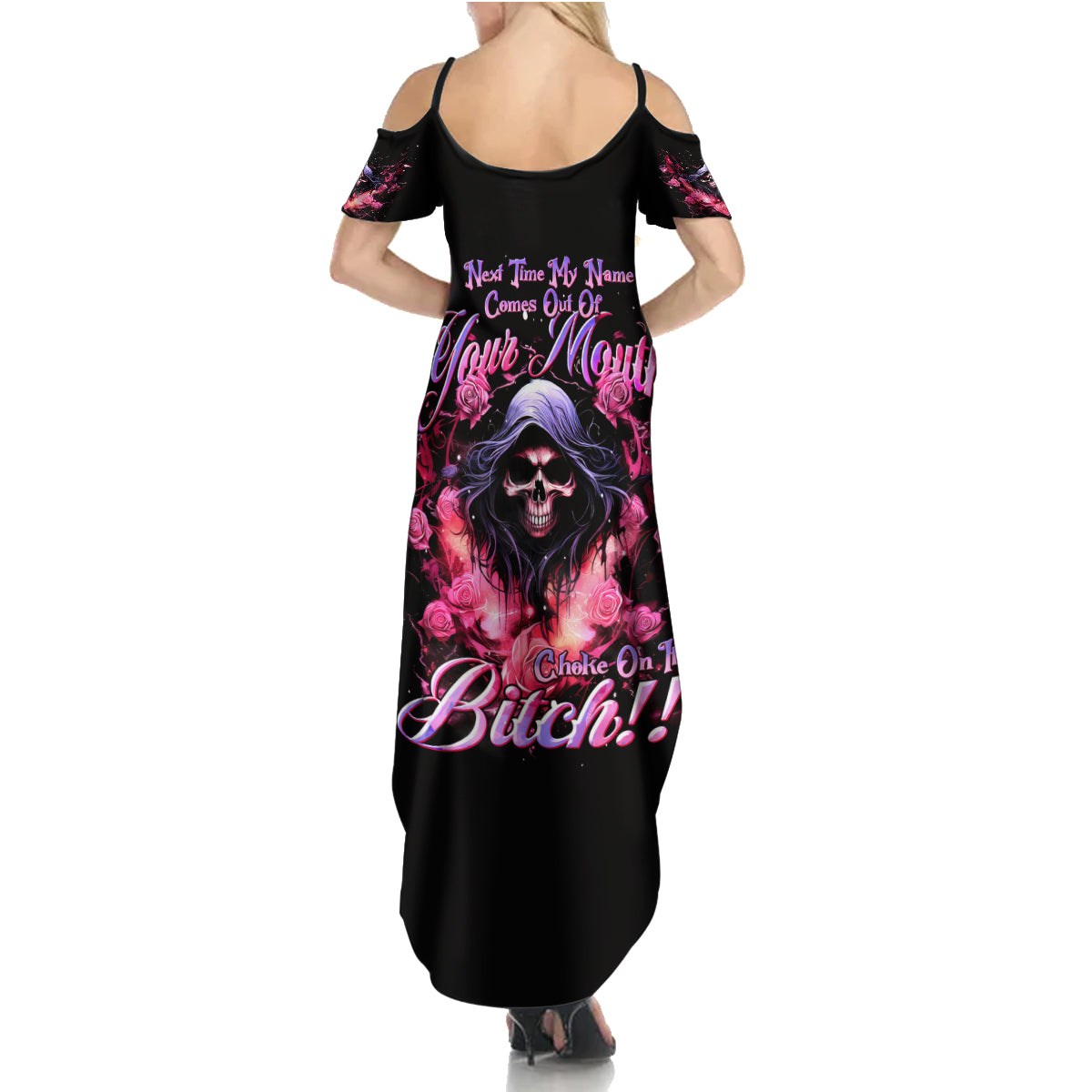 Rose Skull Summer Maxi Dress Next Time My Name Comes Out Of Your Mouth Choke On iT Bitch - Wonder Print Shop