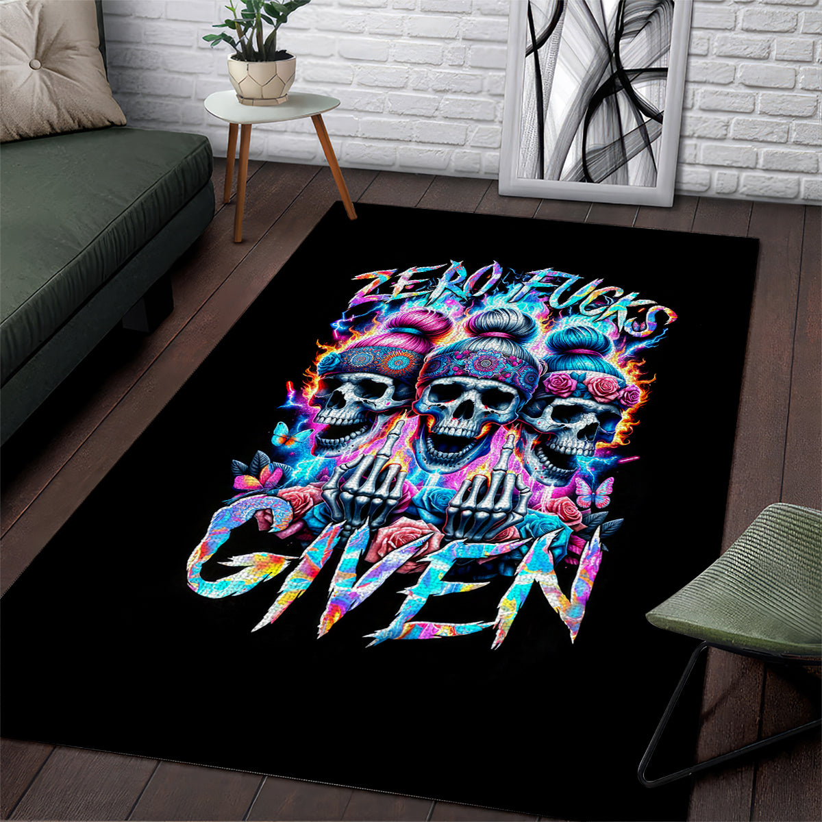 Lady Skull Area Rug Zero Fucks Given - Wonder Print Shop