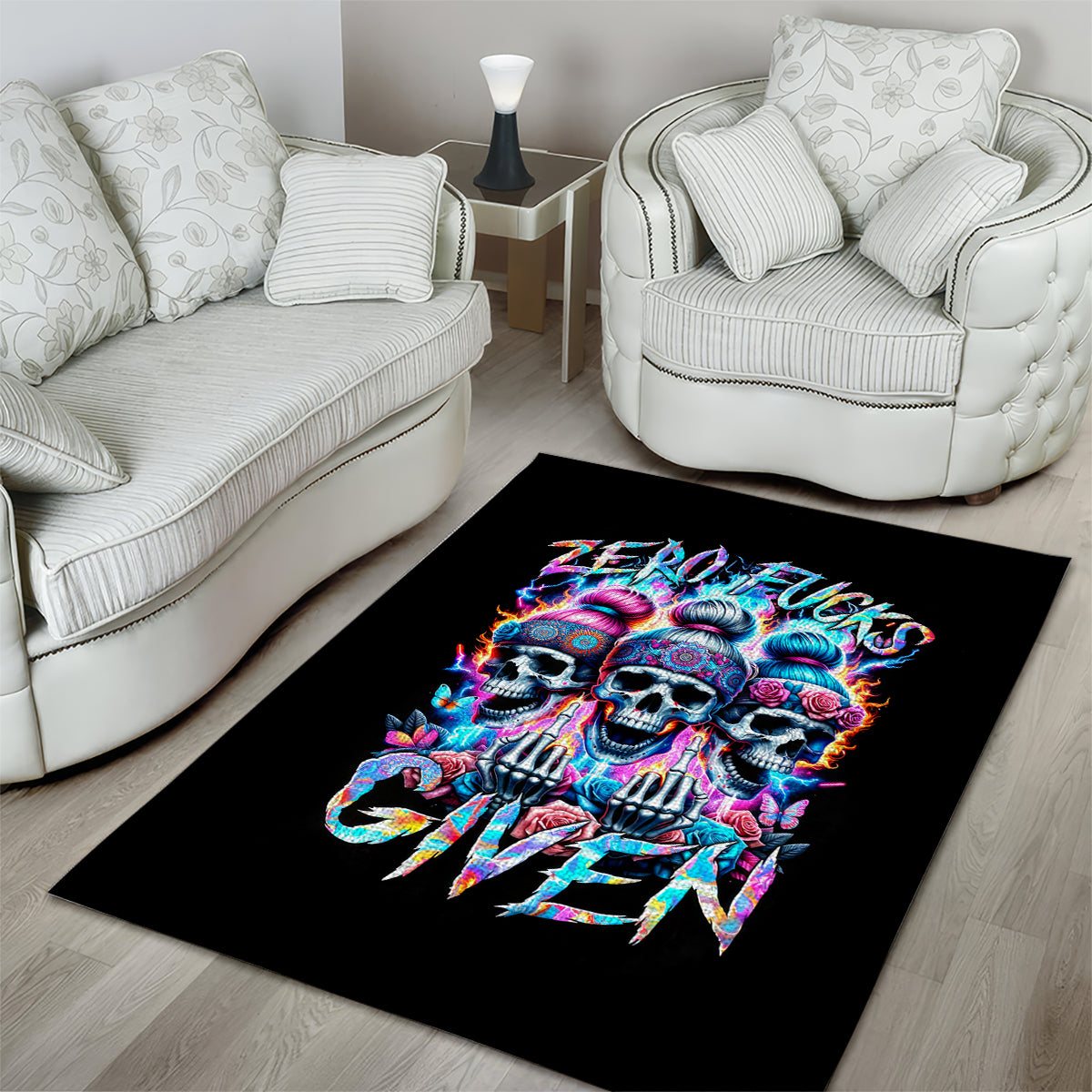 Lady Skull Area Rug Zero Fucks Given - Wonder Print Shop