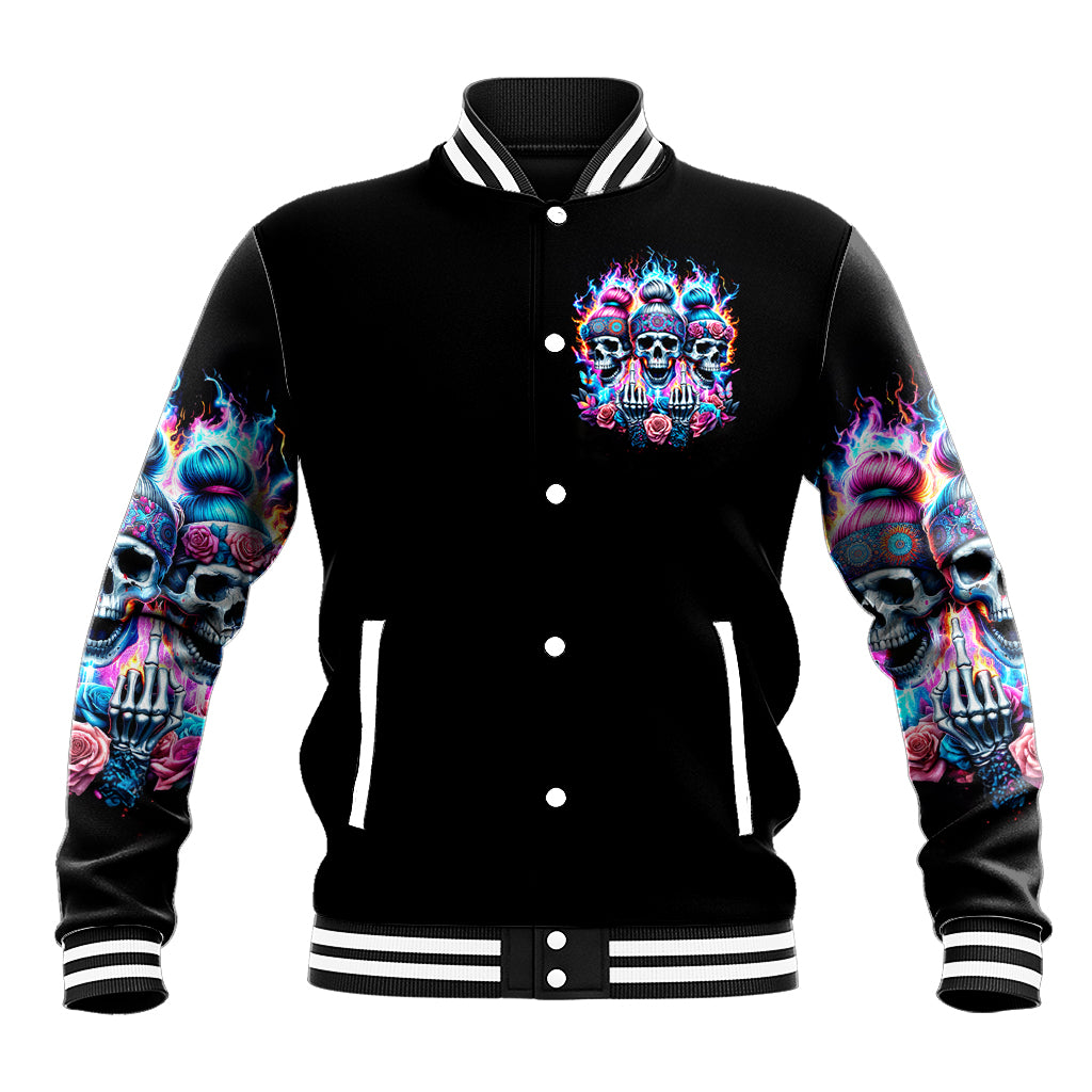 Lady Skull Baseball Jacket Zero Fucks Given - Wonder Print Shop