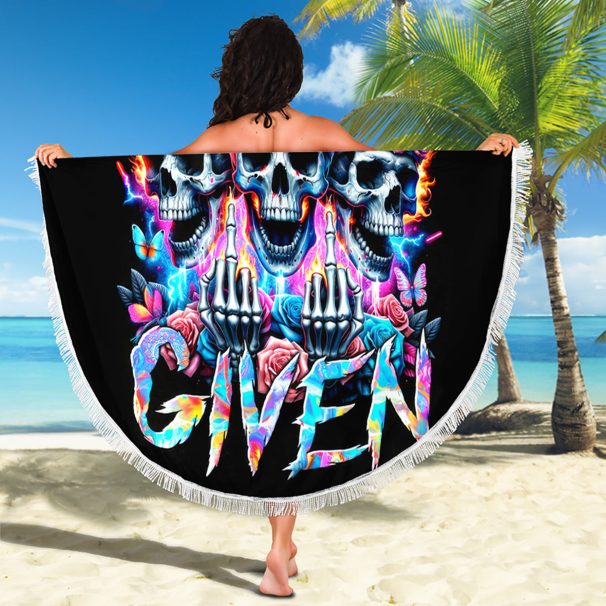 Lady Skull Beach Blanket Zero Fucks Given - Wonder Print Shop