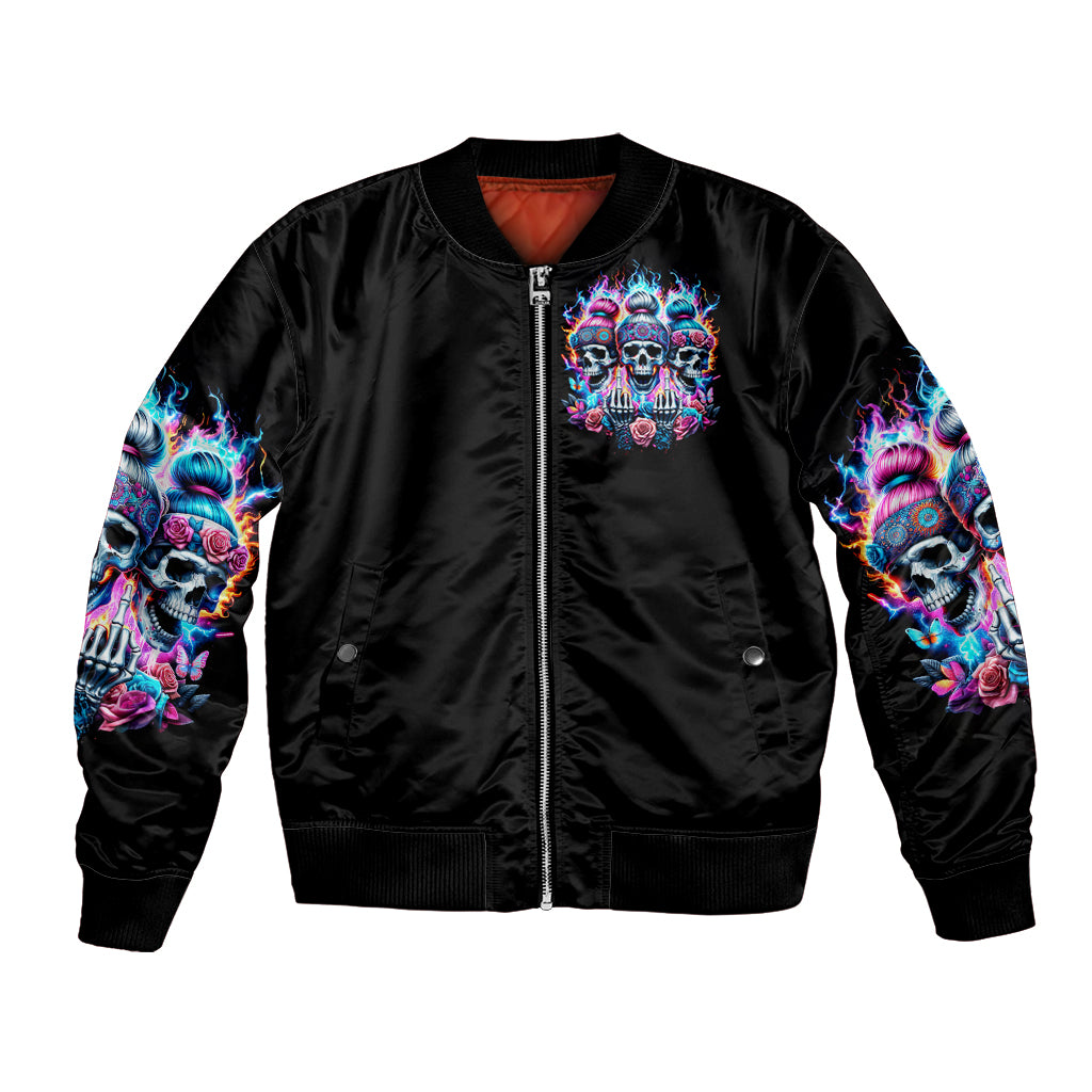 Lady Skull Bomber Jacket Zero Fucks Given - Wonder Print Shop