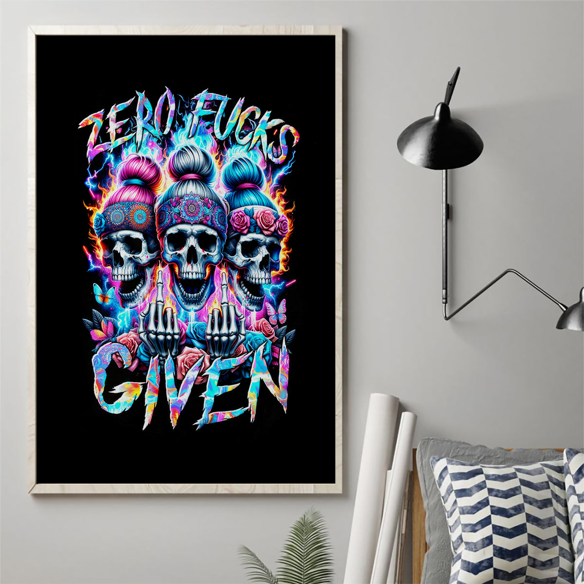 Lady Skull Canvas Wall Art Zero Fucks Given - Wonder Print Shop
