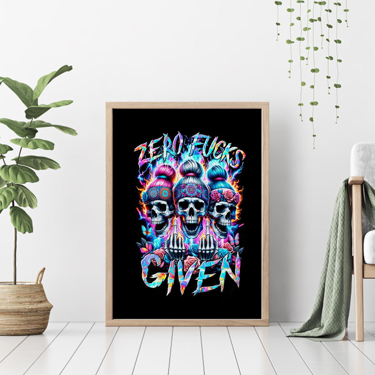 Lady Skull Canvas Wall Art Zero Fucks Given - Wonder Print Shop