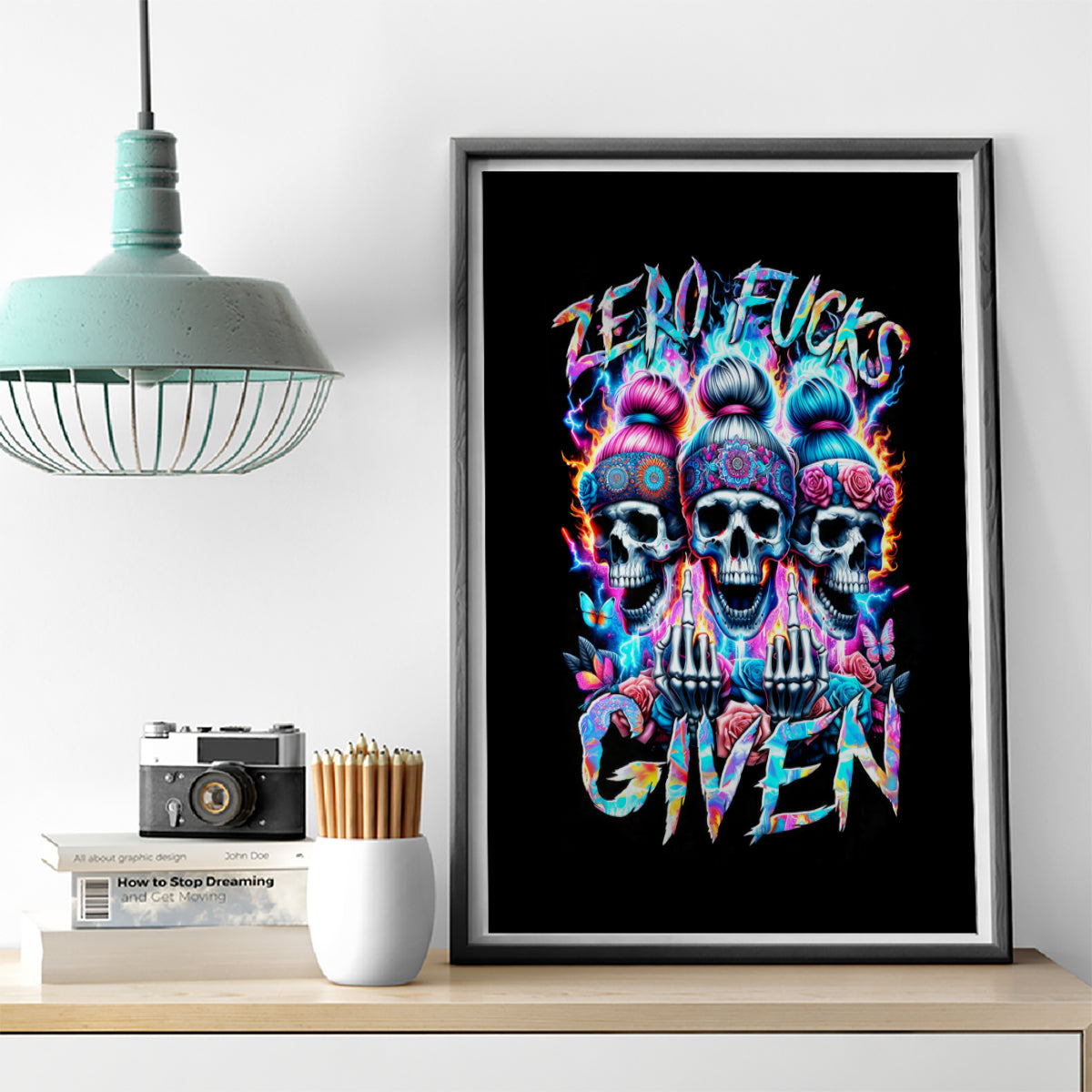 Lady Skull Canvas Wall Art Zero Fucks Given - Wonder Print Shop