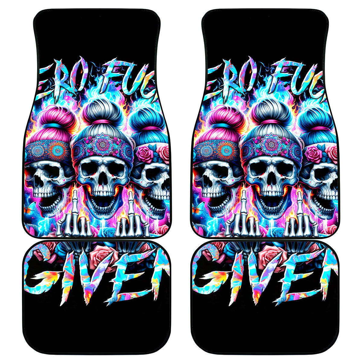 Lady Skull Car Mats Zero Fucks Given - Wonder Print Shop