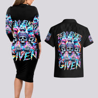 Lady Skull Couples Matching Long Sleeve Bodycon Dress and Hawaiian Shirt Zero Fucks Given - Wonder Print Shop