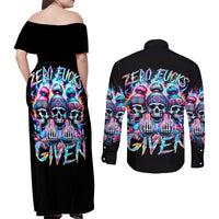 Lady Skull Couples Matching Off Shoulder Maxi Dress and Long Sleeve Button Shirt Zero Fucks Given - Wonder Print Shop