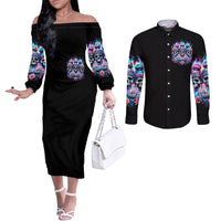 lady-skull-couples-matching-off-the-shoulder-long-sleeve-dress-and-long-sleeve-button-shirt-zero-fucks-given