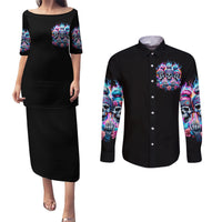 Lady Skull Couples Matching Puletasi Dress and Long Sleeve Button Shirt Zero Fucks Given - Wonder Print Shop