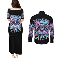 Lady Skull Couples Matching Puletasi Dress and Long Sleeve Button Shirt Zero Fucks Given - Wonder Print Shop