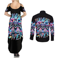 Lady Skull Couples Matching Summer Maxi Dress and Long Sleeve Button Shirt Zero Fucks Given - Wonder Print Shop