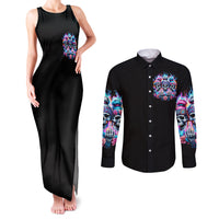 Lady Skull Couples Matching Tank Maxi Dress and Long Sleeve Button Shirt Zero Fucks Given - Wonder Print Shop