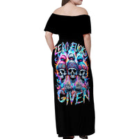 Lady Skull Family Matching Off Shoulder Maxi Dress and Hawaiian Shirt Zero Fucks Given - Wonder Print Shop