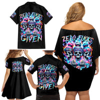 Lady Skull Family Matching Off Shoulder Short Dress and Hawaiian Shirt Zero Fucks Given - Wonder Print Shop