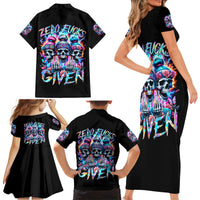 Lady Skull Family Matching Short Sleeve Bodycon Dress and Hawaiian Shirt Zero Fucks Given - Wonder Print Shop