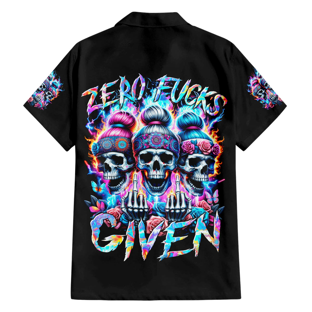 Lady Skull Family Matching Short Sleeve Bodycon Dress and Hawaiian Shirt Zero Fucks Given - Wonder Print Shop