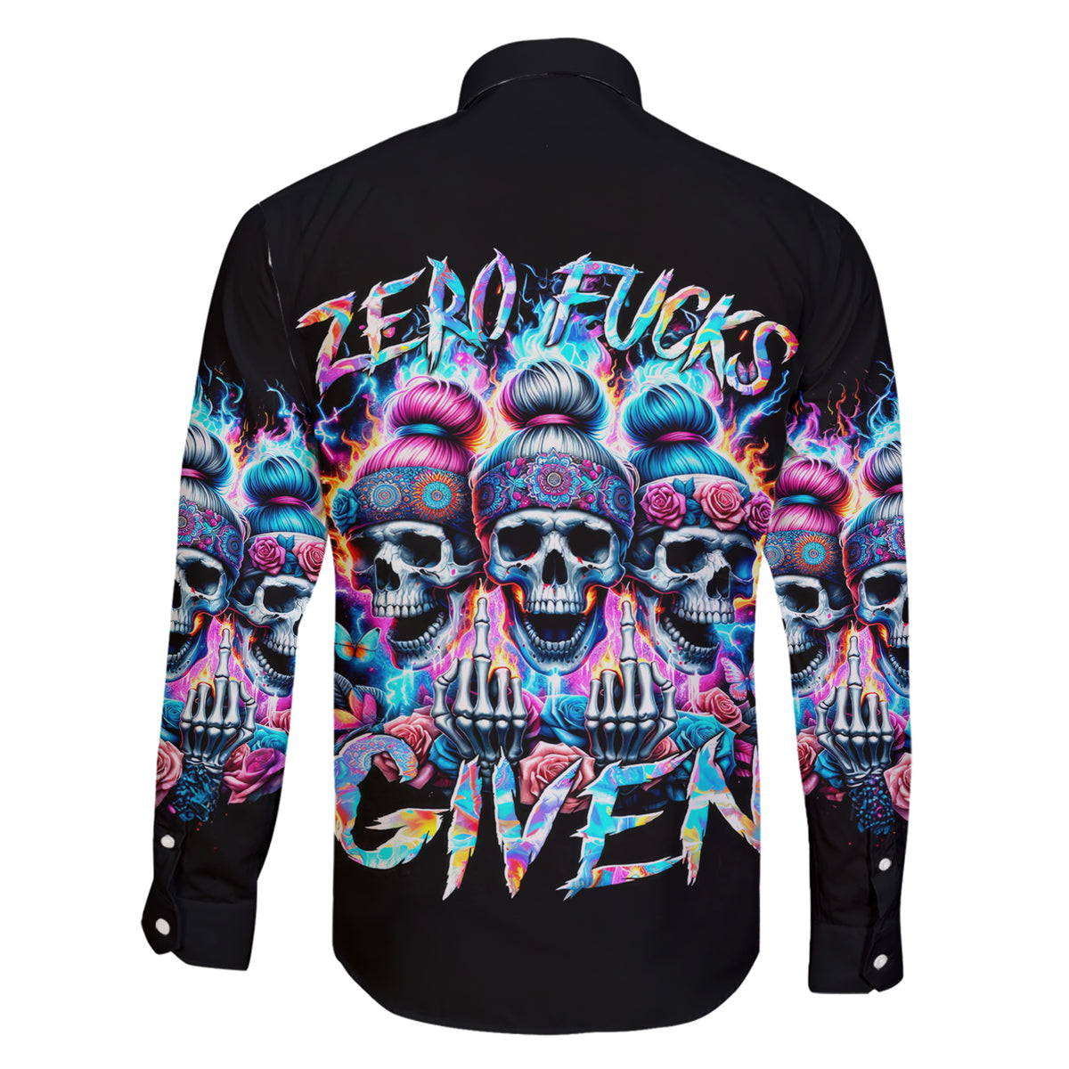 Lady Skull Family Matching Short Sleeve Bodycon Dress and Hawaiian Shirt Zero Fucks Given - Wonder Print Shop