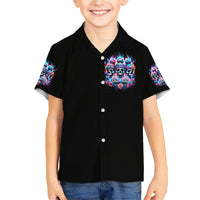 Lady Skull Family Matching Short Sleeve Bodycon Dress and Hawaiian Shirt Zero Fucks Given - Wonder Print Shop