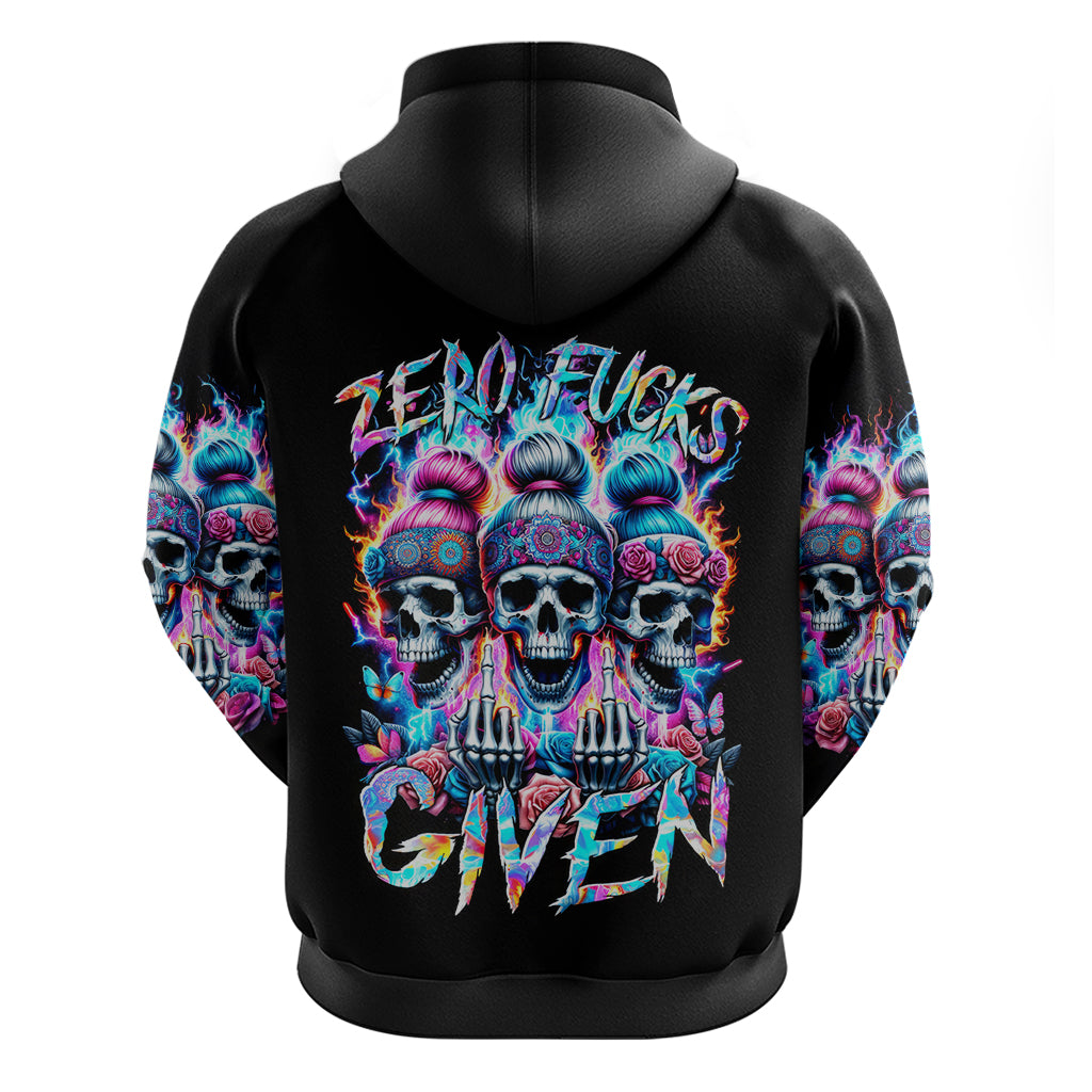 Lady Skull Hoodie Zero Fucks Given - Wonder Print Shop