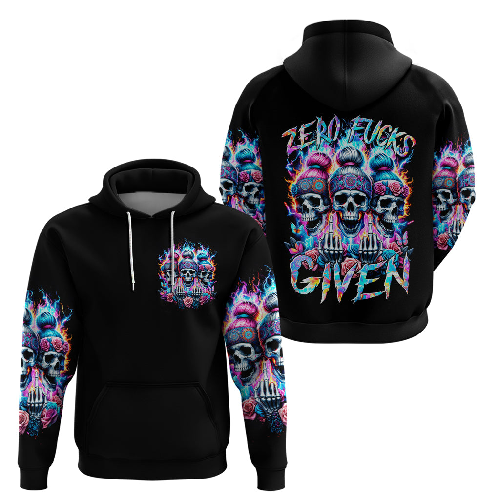 Lady Skull Hoodie Zero Fucks Given - Wonder Print Shop