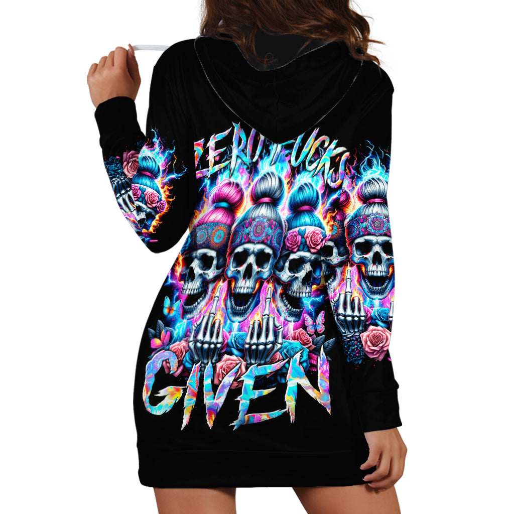 Lady Skull Hoodie Dress Zero Fucks Given - Wonder Print Shop
