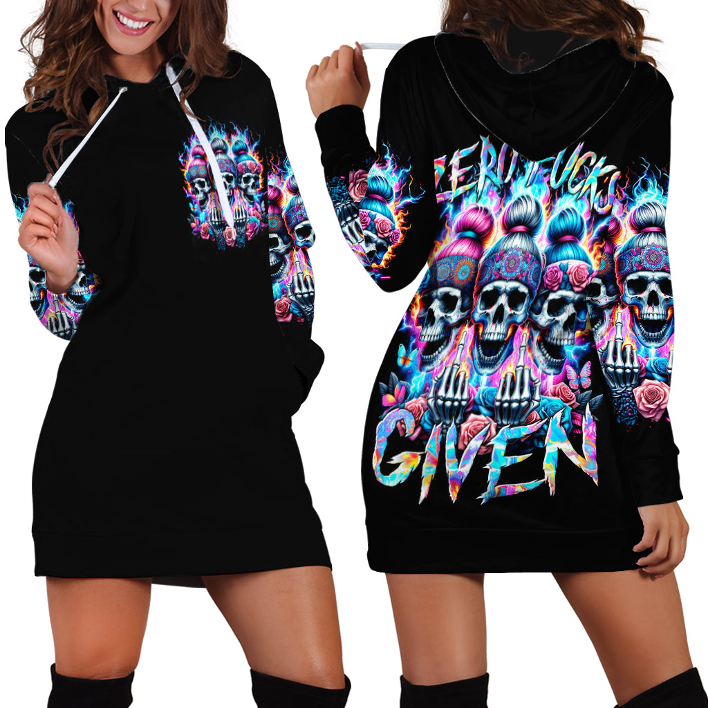 Lady Skull Hoodie Dress Zero Fucks Given - Wonder Print Shop