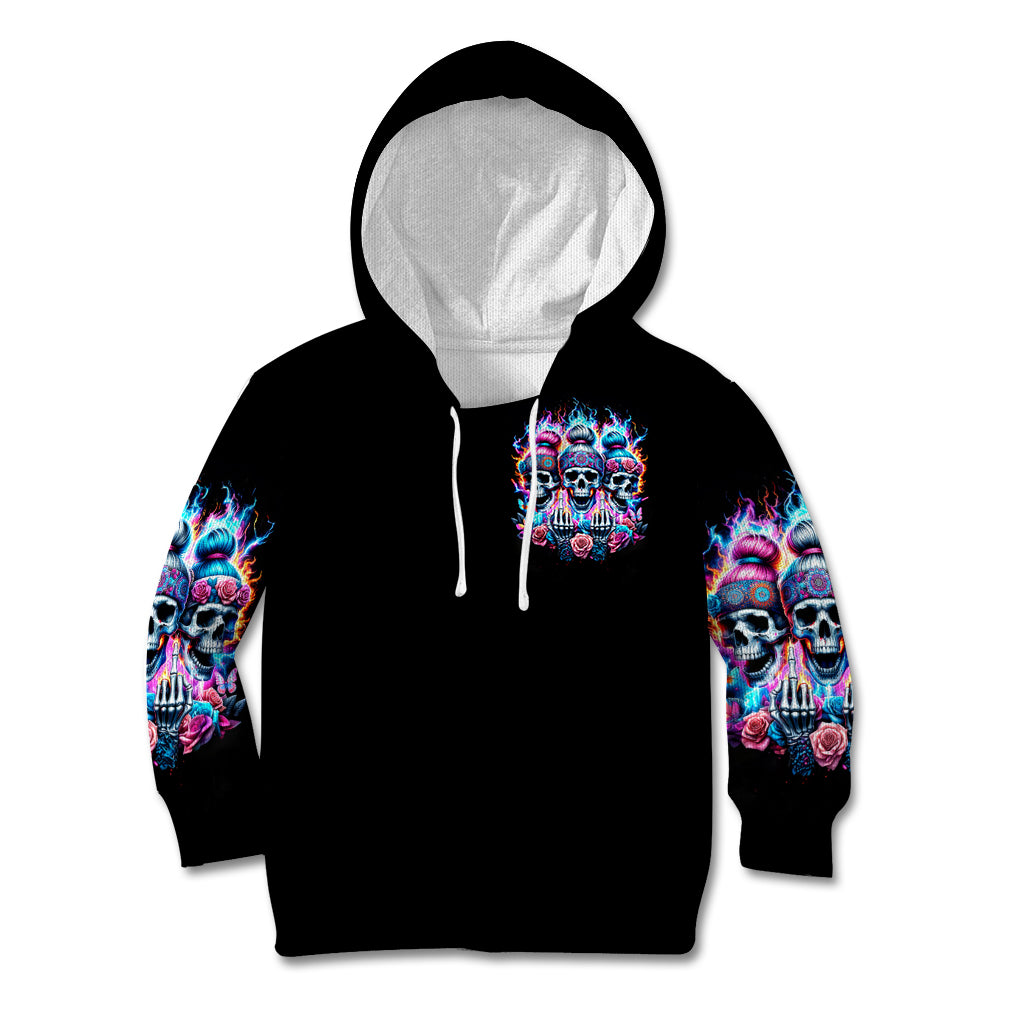 Lady Skull Kid Hoodie Zero Fucks Given - Wonder Print Shop