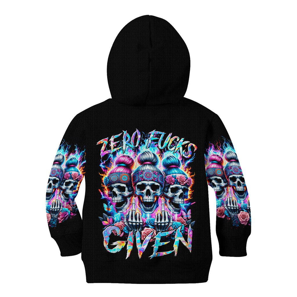 Lady Skull Kid Hoodie Zero Fucks Given - Wonder Print Shop