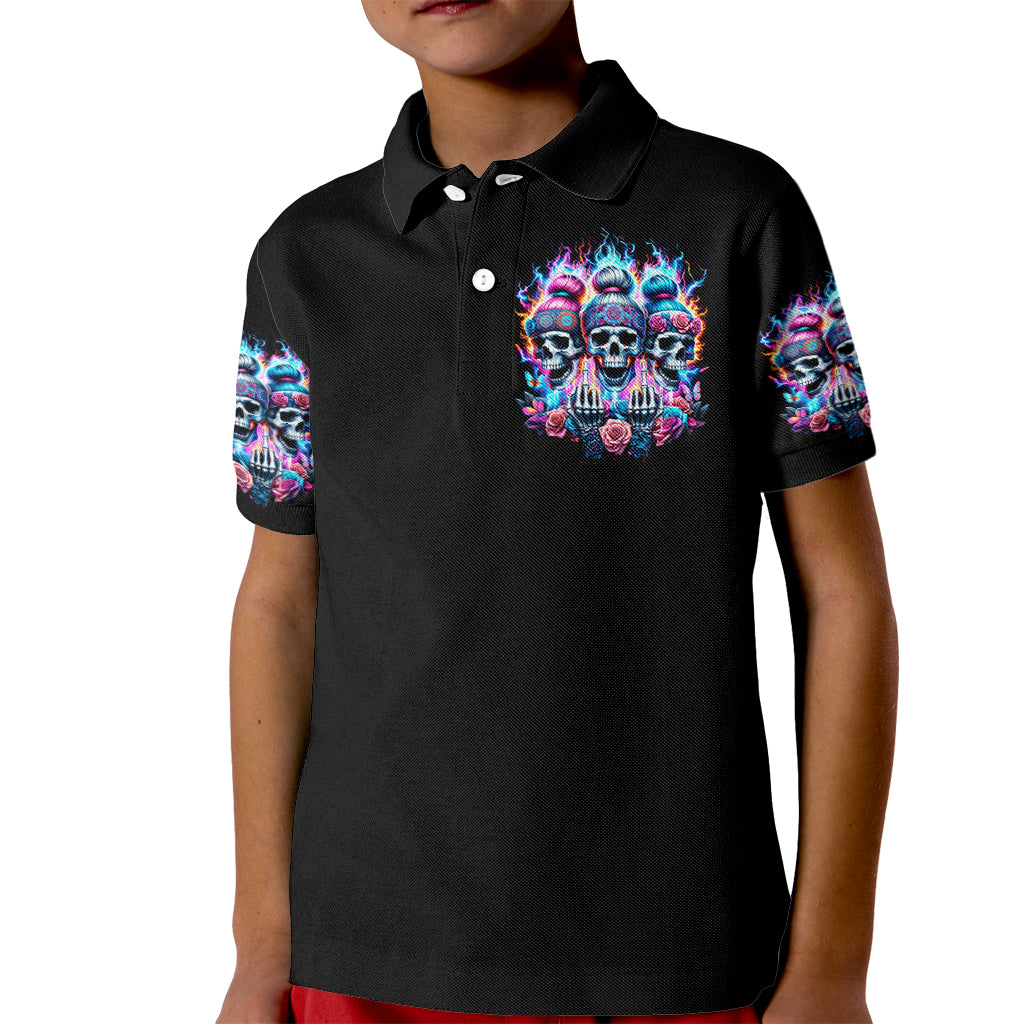 Lady Skull Kid Polo Shirt Zero Fucks Given - Wonder Print Shop