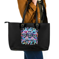 Lady Skull Leather Tote Bag Zero Fucks Given - Wonder Print Shop