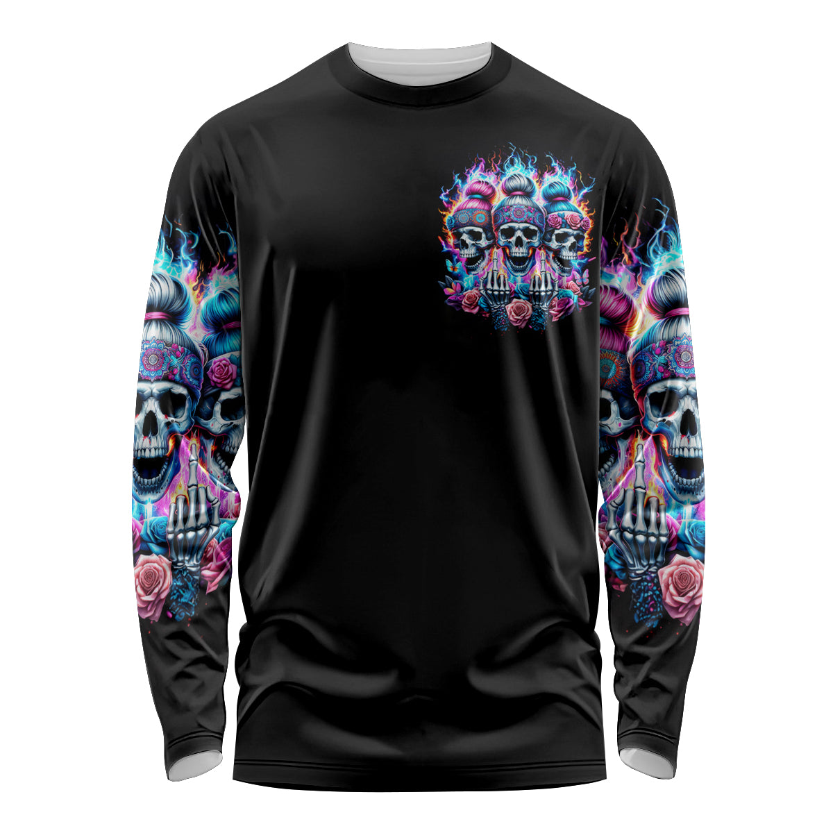 Lady Skull Long Sleeve Shirt Zero Fucks Given - Wonder Print Shop