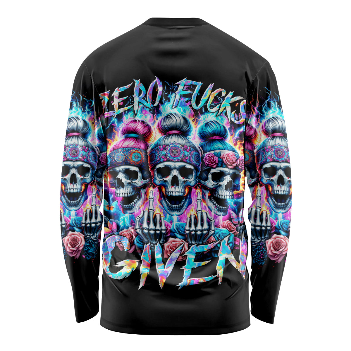 Lady Skull Long Sleeve Shirt Zero Fucks Given - Wonder Print Shop
