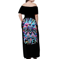 Lady Skull Off Shoulder Maxi Dress Zero Fucks Given - Wonder Print Shop