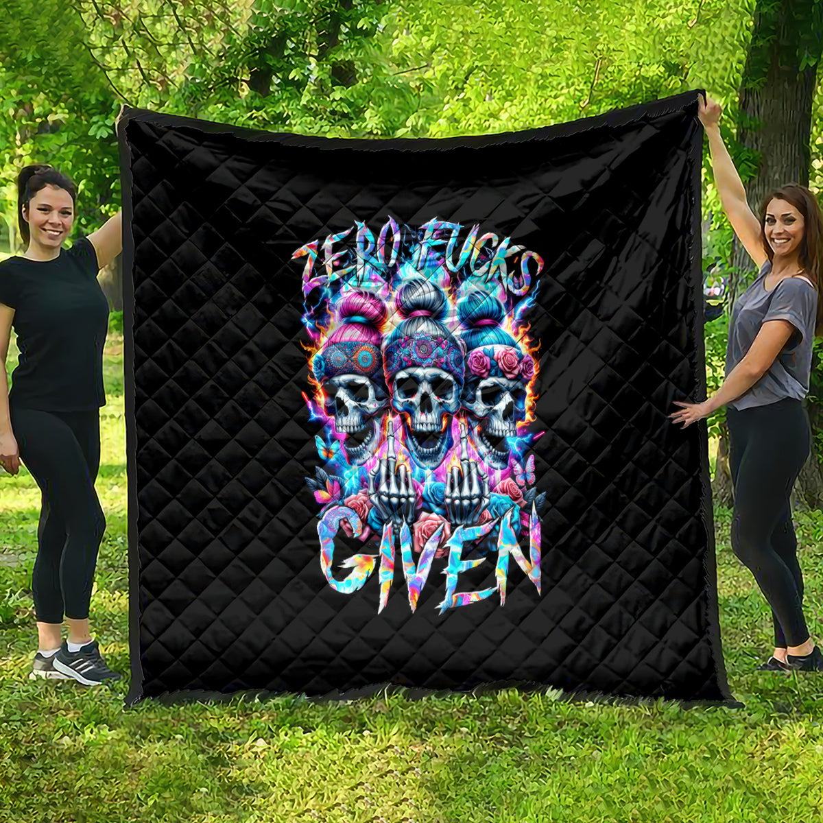 Lady Skull Quilt Zero Fucks Given - Wonder Print Shop