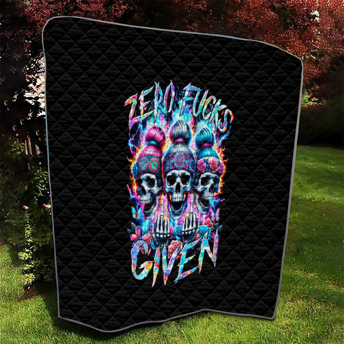 Lady Skull Quilt Zero Fucks Given - Wonder Print Shop