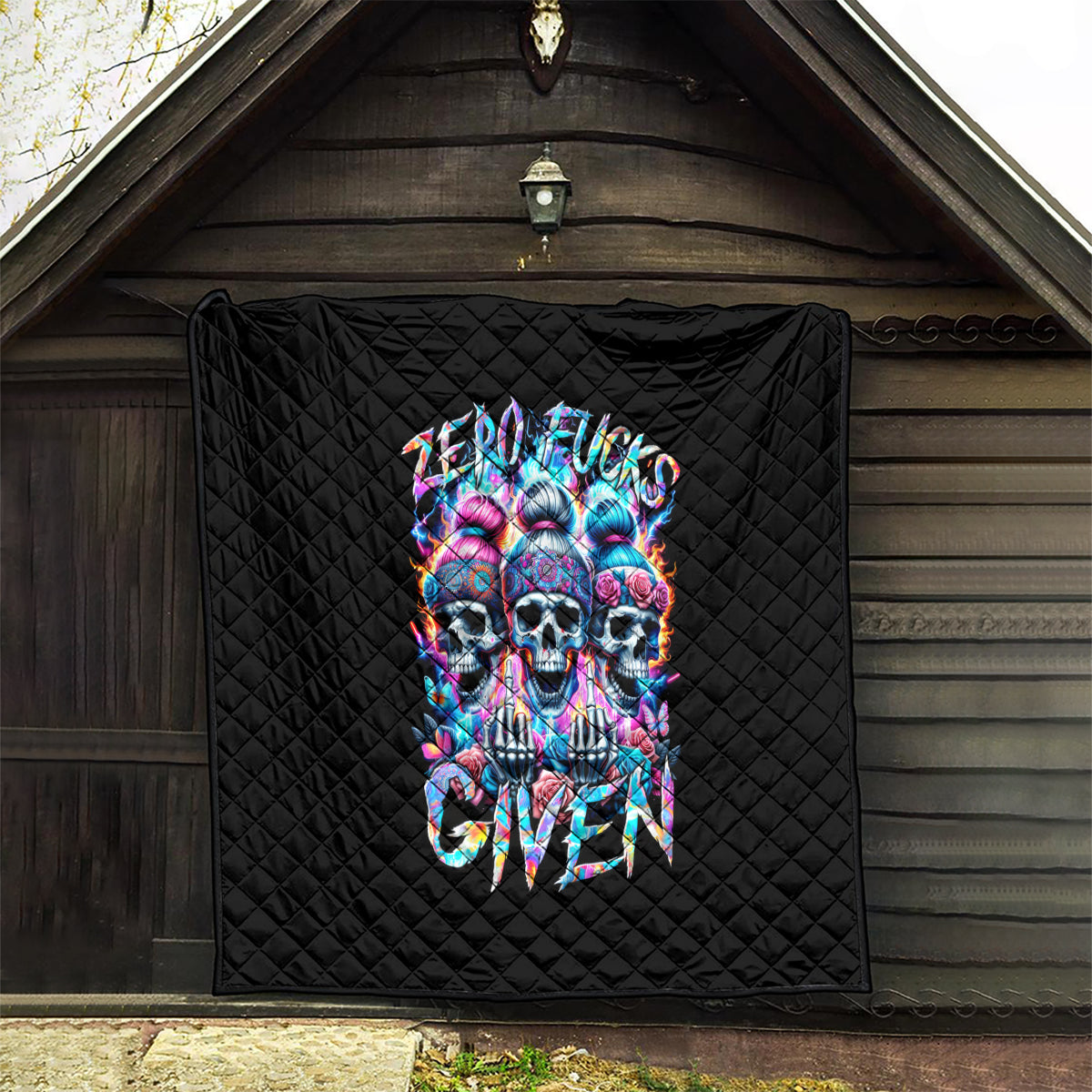 Lady Skull Quilt Zero Fucks Given - Wonder Print Shop