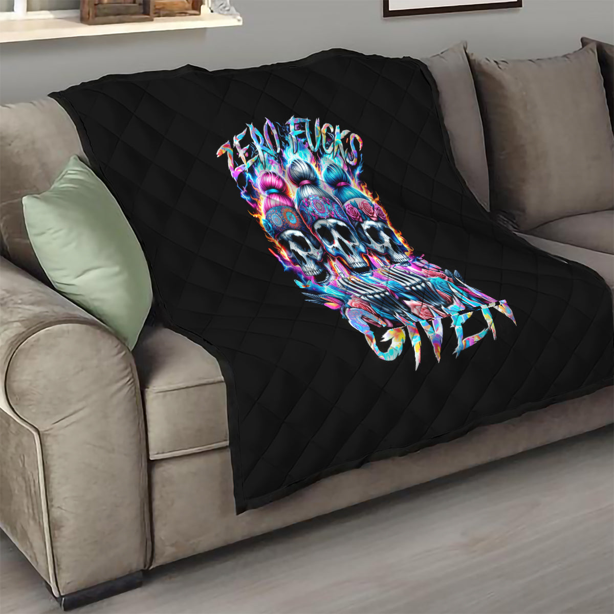 Lady Skull Quilt Zero Fucks Given - Wonder Print Shop