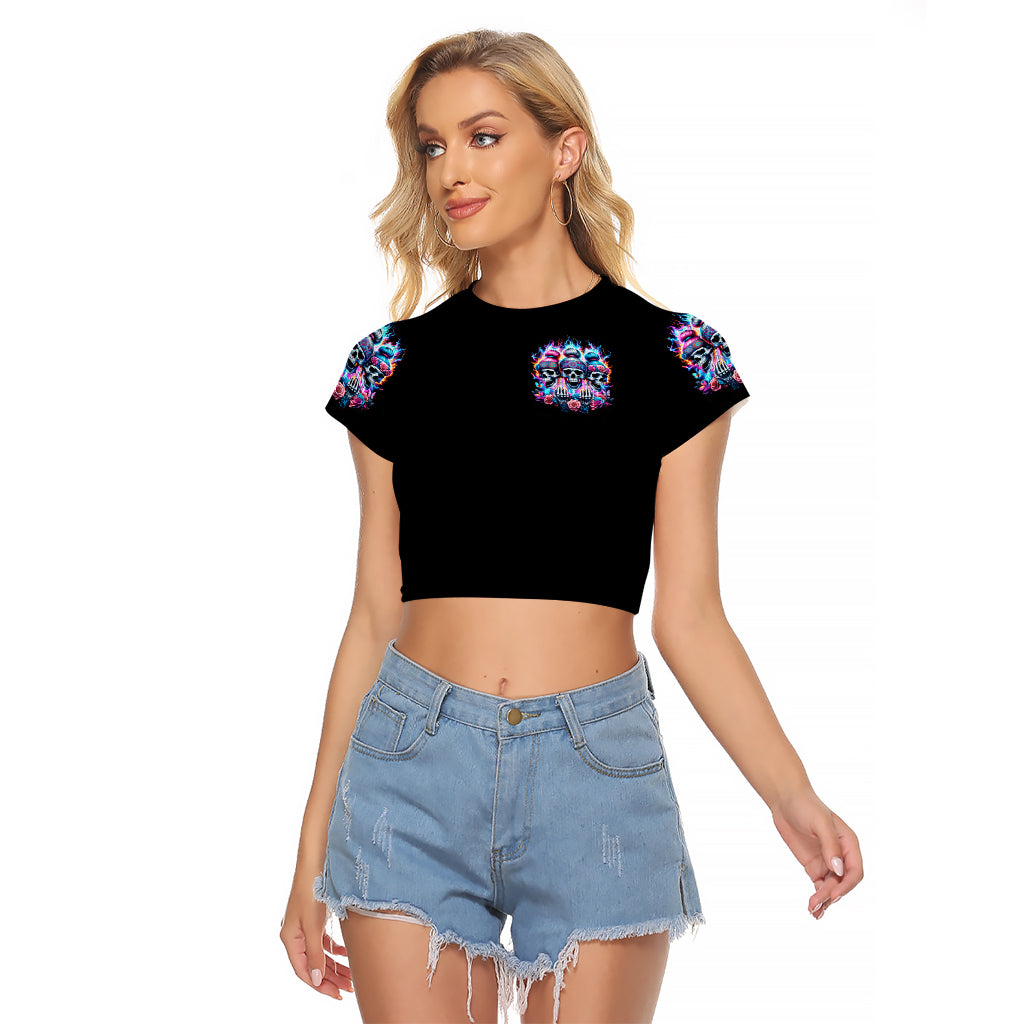 Lady Skull Raglan Cropped T Shirt Zero Fucks Given - Wonder Print Shop