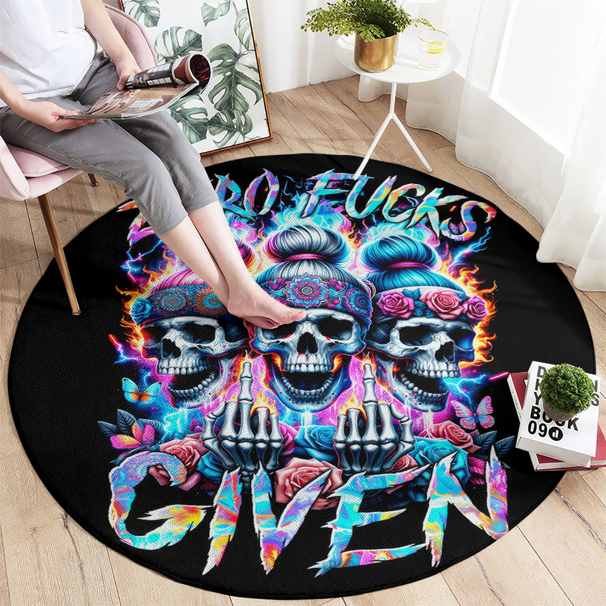 lady-skull-round-carpet-zero-fucks-given