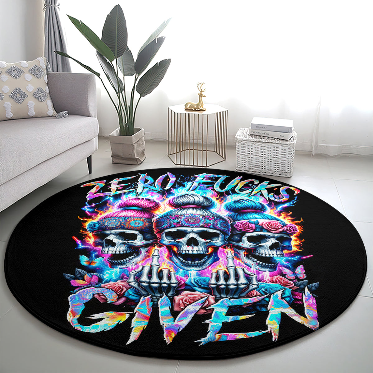 lady-skull-round-carpet-zero-fucks-given